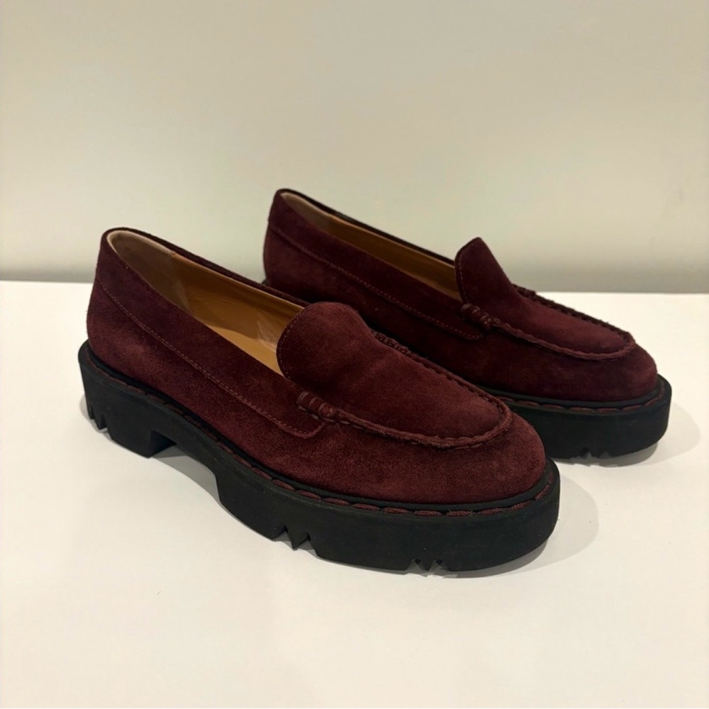 Aquatalia Hayley Platform Loafers Maroon Lug Sole Italian Genuine Suede Leather - Picture 3 of 5